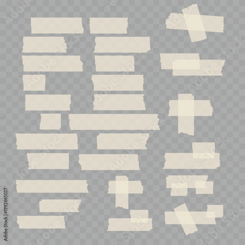 Realistic Torn Masking Tape Set. Vector Translucent Adhesive Paper Strips and Sticky Pieces.