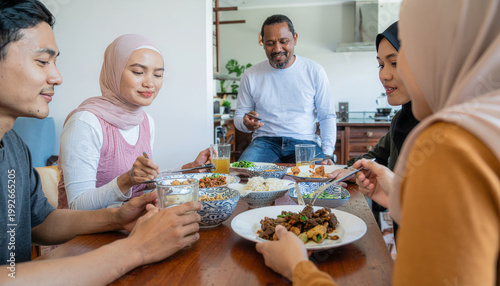 Diverse group muslim family non muslim friend dining gathering lifestyle happy