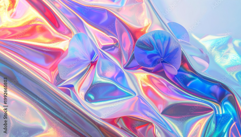 Fototapeta premium Overlapping translucent circles iridescent holographic texture background creates peaceful feeling with soft glow and flowing light patterns that bring calm and dreamy mood to visual art design