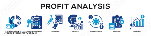 Glyphcolor - Profit Analysis web banner icon vector illustration concept