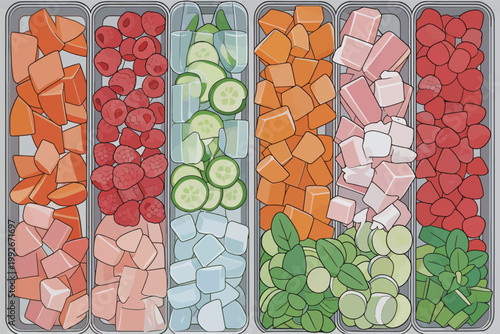 Fresh fruits and vegetables arranged on a table for a summer gathering in a kitchen for people to choose from