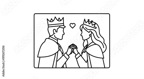 Royal Couple Holding Hands, King and Queen in Love, Romantic Fairytale Illustration