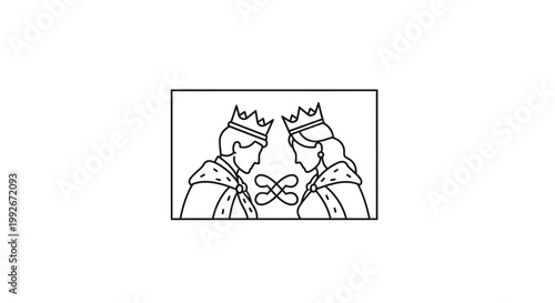 Royal Couple King and Queen Silhouette with Crowns and Royal Robes facing each other