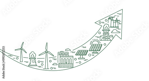 Growth arrow showing transition to renewable energy sources.
