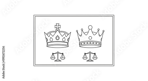 Royal Crowns and Scales of Justice Symbolizing Law, Power, and Fairness