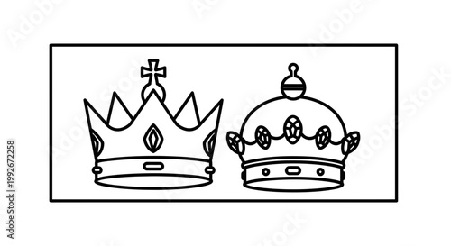 Royal Crowns Icon Set: King and Queen Symbols, Vector Illustration