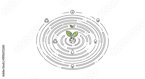 Eco-friendly circular concept with planet Earth and nature symbols