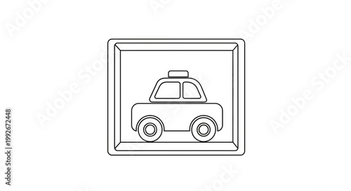 Police Car Icon, Simple Line Art, Vector Graphic, Law Enforcement Symbol
