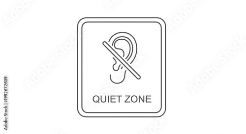 Quiet Zone Sign: Ear Icon with Diagonal Line, No Noise Area Symbol
