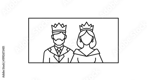 King and Queen Royalty Icons: Elegant Royal Couple with Crowns