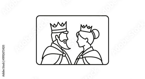 King and Queen Silhouette Icon, Royal Couple Outline, Minimalist Monarchs