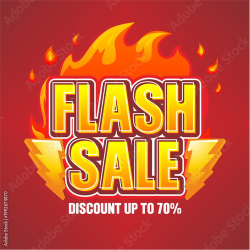Flash Sale 70% Discount Banner with Fire Flame Background, Hot Deal Promotion Template, Big Sale Typography Design for Marketing, Retail Offer Poster