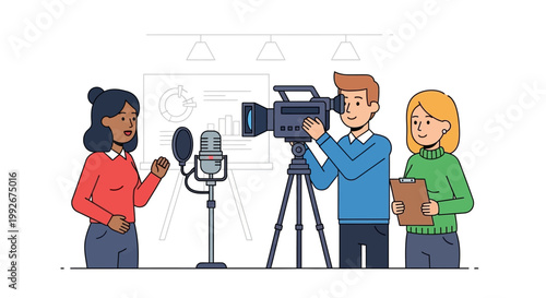 People recording a television interview together.