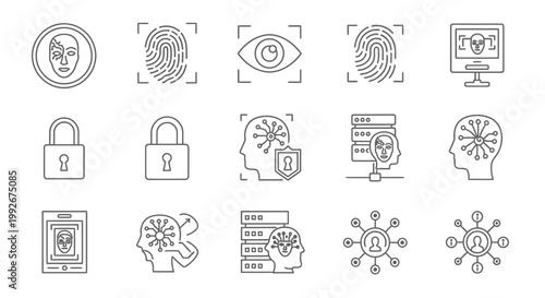 Biometric security authentication technology icons.