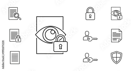 Security icons with eye and lock.
