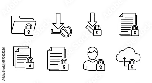 Security icons with padlock and data.