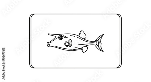 Whimsical Outline of a Boxfish with a Wide Mouth, Isolated on White Background