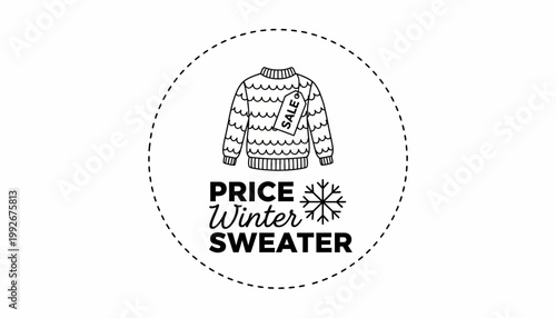 Winter Sweater Sale Price Icon with Snowflake and Tag - Seasonal Discount Graphic