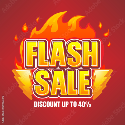 Flash Sale 40% Discount Banner with Fire Flame Background, Hot Deal Promotion Template, Big Sale Typography Design for Marketing, Retail Offer Poster