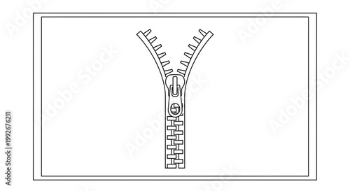 Zipper Fastener, Open Zip Slider, Clothing Fastening, Fashion Detail, Isolated Vector Illustration