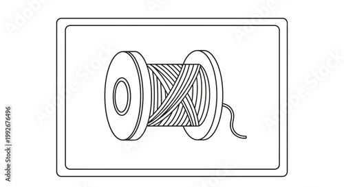 Spool of Thread Icon - Simple Line Drawing of a Bobbin with Twine