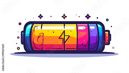 Charging Battery Flat Icon Cartoon Outline Style Technology