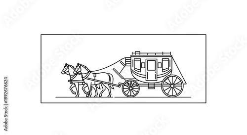 Vintage Stagecoach Pulled by Two Horses, Classic Transportation Illustration