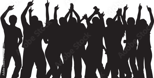 Silhouette illustration of joyful children jumping and celebrating together, representing happiness, energy, playfulness, and childhood fun across diverse dynamic poses in motion