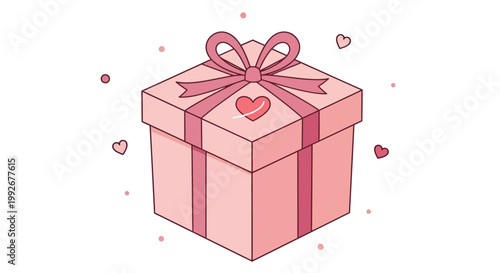 Pink gift box with heart ribbon.