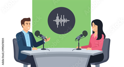 Two people recording a podcast interview.