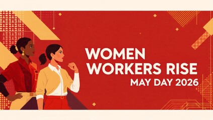 Horizontal Women Workers Rise Banner With Group Illustration Labor Day Campaign