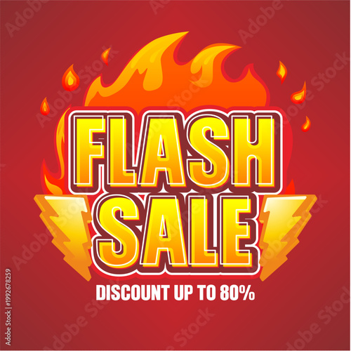 Flash Sale 80% Discount Banner with Fire Flame Background, Hot Deal Promotion Template, Big Sale Typography Design for Marketing, Retail Offer Poster