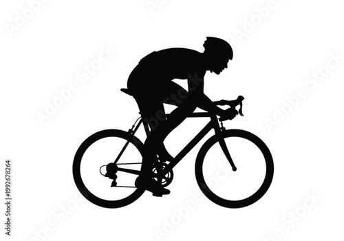 Silhouette of a Professional Cyclist Riding a Road Bike Isolated on White Background