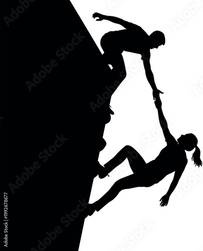 A striking black and white optical illusion depicts a climber and a vase showcasing ambiguous perception and visual duality