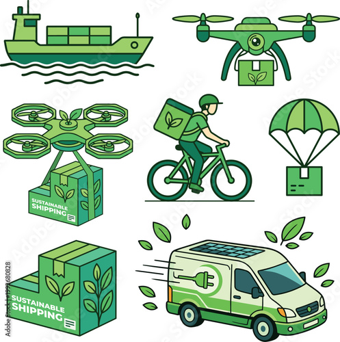 Sustainable Logistics and Eco-Friendly Delivery Icon Set