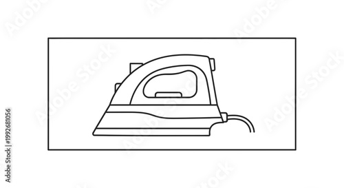 Simple Line Drawing of an Electric Iron for Clothes on White Background