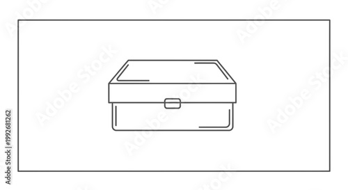 Simple Line Art Icon of a Closed Rectangular Box with Lid and Clasp
