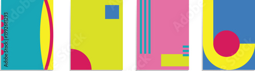 Vector. Minimal style posters visual concept for design backgrounds. Geometric shapes with color blocking and purposeful mess. Clean composition. Copy space for text.