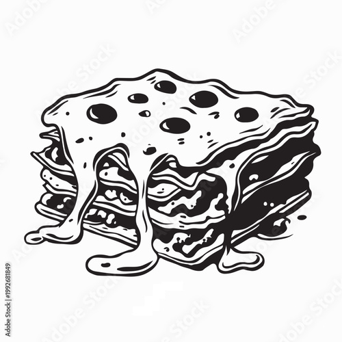 Hot Lasagna Slice with Cheese Melt Vector Design On White Background