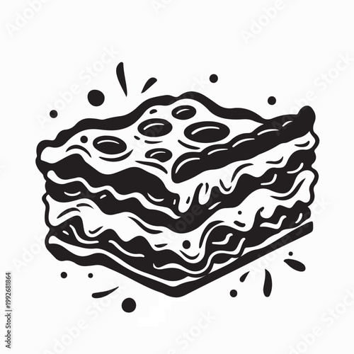 Italian Food Lasagna Slice with Melted Cheese Vector On White Background