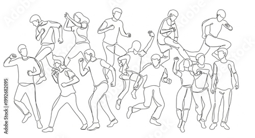 Group of people celebrating and dancing together in a lively manner.