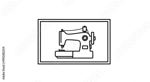 Sewing Machine Icon - Simple Line Art Illustration of a Vintage Sewing Machine