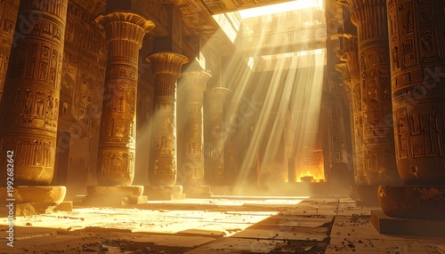 Ancient temple interior with sunbeams (2)