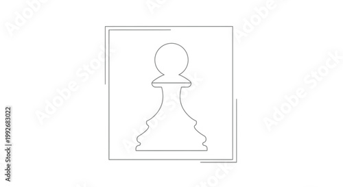 Minimalist Pawn Chess Piece Icon, Single Line Art, Strategy Game Symbol, Black and White