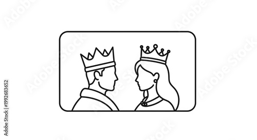 King and Queen Profile Silhouette with Crowns, Royal Couple Icon