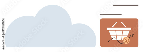 Cloud computing, e-commerce, business finance, online shopping, data storage, market growth. A cloud image and shopping basket icon with a profit graph. Cloud computing and e-commerce growth concept