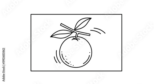 Hand-drawn illustration of a ripe orange fruit with leaves on a branch, isolated on white background.