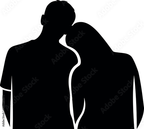 Silhouetted couple embracing a romantic moment of intimacy and connection in a minimalist style