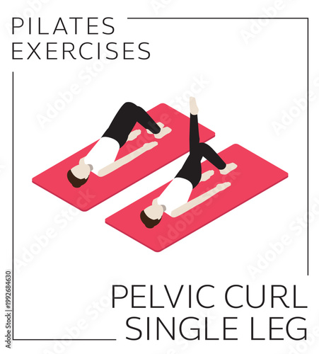 Pilates Pelvic Curl Single Leg Exercise Isometric Vector