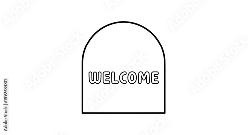Welcome Doormat Icon, Arch Shape, Simple Line Art, Greeting Message